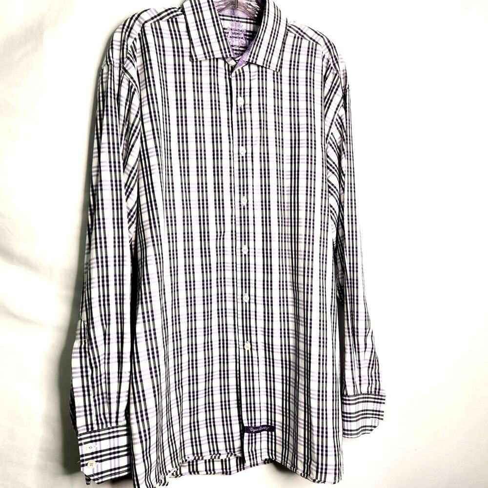 English Laundry by Christopher Wicks Cotton Shirt Size 17.5, 34/35 Purple Plaid - Picture 2 of 16
